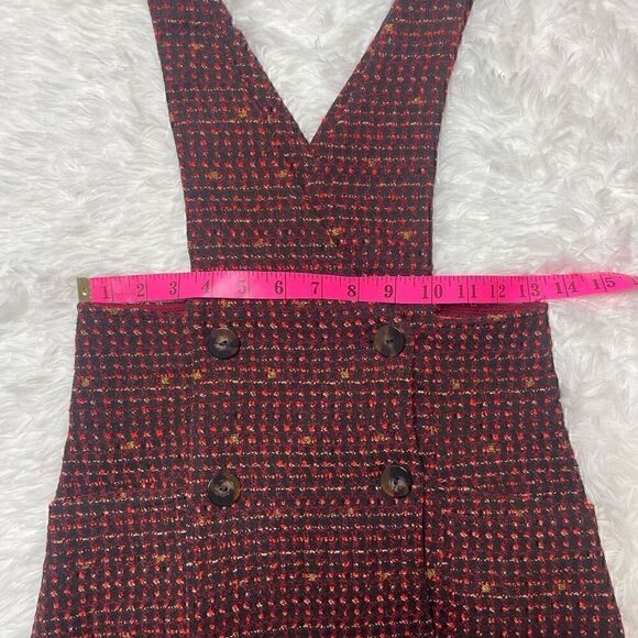 Zara Kids Red Tweed Overall Dress Skirt Size 10 Button Front Short Mini - Picture 6 of 8